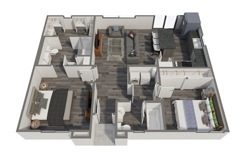 Floor plan for 2 beds, 2 baths, 996 sqft